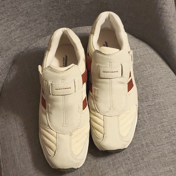 Skechers Shoes | Skechers Men's Velcro Creamburgandy Sneakers - Size 7 | Color: Cream/Red | Size: 7 | Instylez's Closet